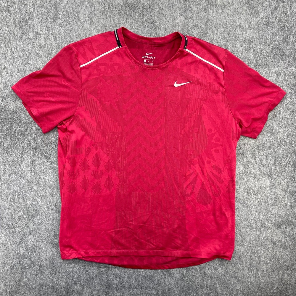 Nike Shirt Mens XL Red Geometric Smiley Face Performance Tee Dri-FIT Running